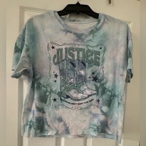 Justice Kids Tie-Dye T-Shirt - Blue and White with Boot Graphic